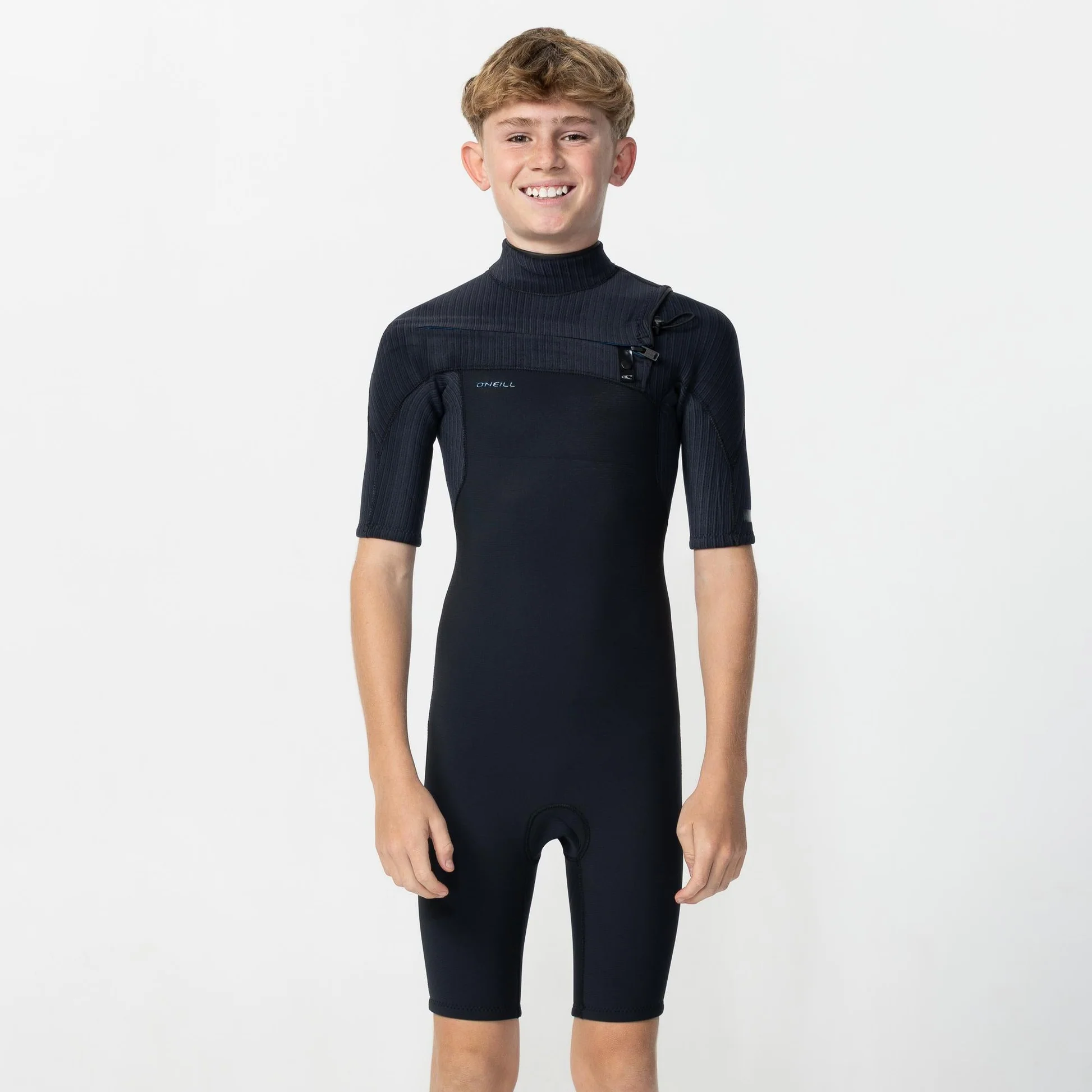 Boy's HyperFreak 2mm Short Sleeve Springsuit Chest Zip Wetsuit - Black